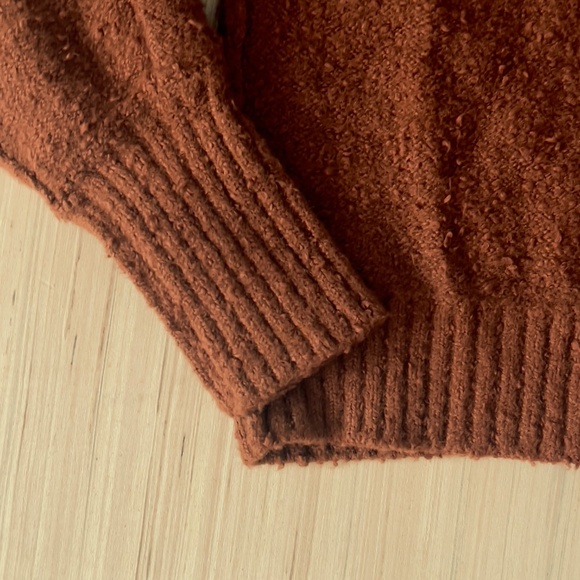 NWT Free People Reverie texture v-neck sweater XS brown burnt butter puff sleeve - Picture 5 of 10